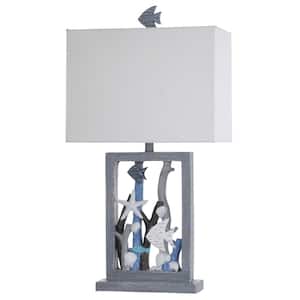 Seaford 33 in. Blue, Multi- Neutrals, and Weathered Wood Table Lamp