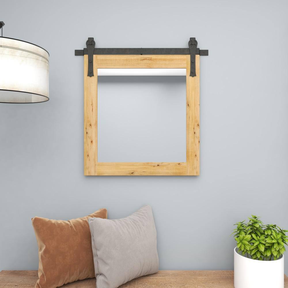 Rustic Industrial Pine Wood Square Wall Mirror, 31" x 31"