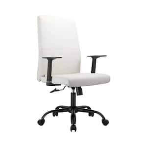 Evander Modern Faux Leather Office Chair in Aluminum with Adjustable Height and Swivel, White