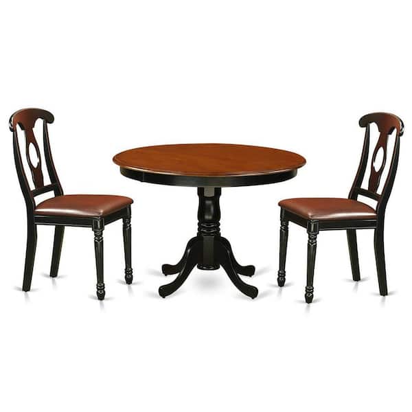 East West Furniture 3-Piece Round Black and Cherry Finish Solid Wood Top Dining Table with 2 Chairs with Lattice Back