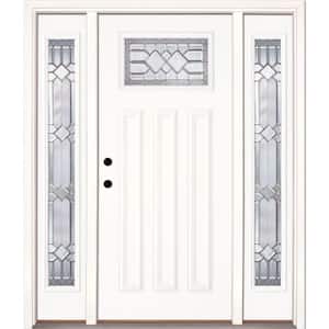 63.5 in.x81.625in.Mission Pointe Zinc Craftsman Unfinished Smooth Right-Hand Fiberglass Prehung Front Door w/Sidelites