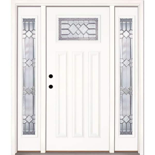 Feather River Doors 63.5 in.x81.625in.Mission Pointe Zinc Craftsman Unfinished Smooth Right-Hand Fiberglass Prehung Front Door w/Sidelites