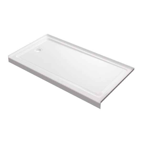 60 in. L x 32 in. W Alcove Shower Pan Base with Front Drain in White Acrylic