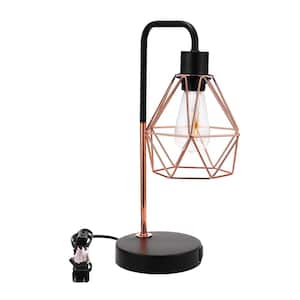 16.14 in. Black Industrial Touch Sensor Desk Lamps with 2 USB Charging Ports, 3-Way Dimmable Light with Gold Cage Shade