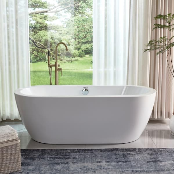 Vanity Art Cergy 67.7 in. Acrylic Flatbottom Freestanding Bathtub in White