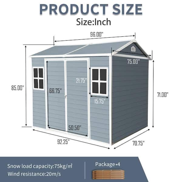 Gray 8 ft. W x 6 ft. Resin Outdoor Waterproof Storage Shed with