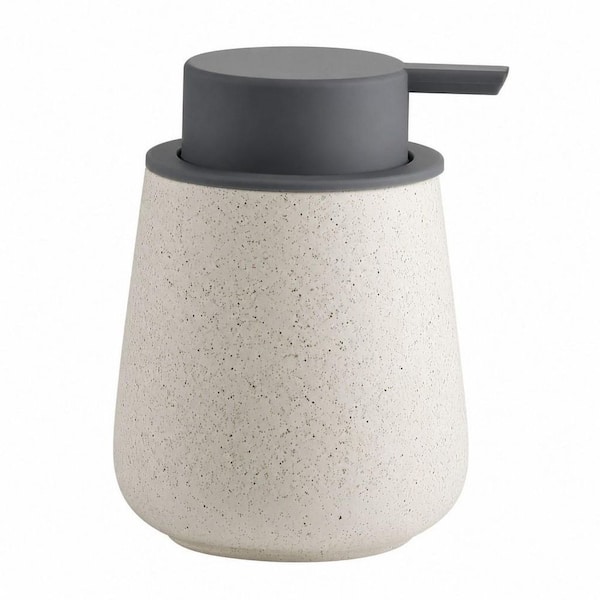 Speckled Matte Beige Ceramic Foaming Soap and Lotion Dispenser with Removable Grey Pump