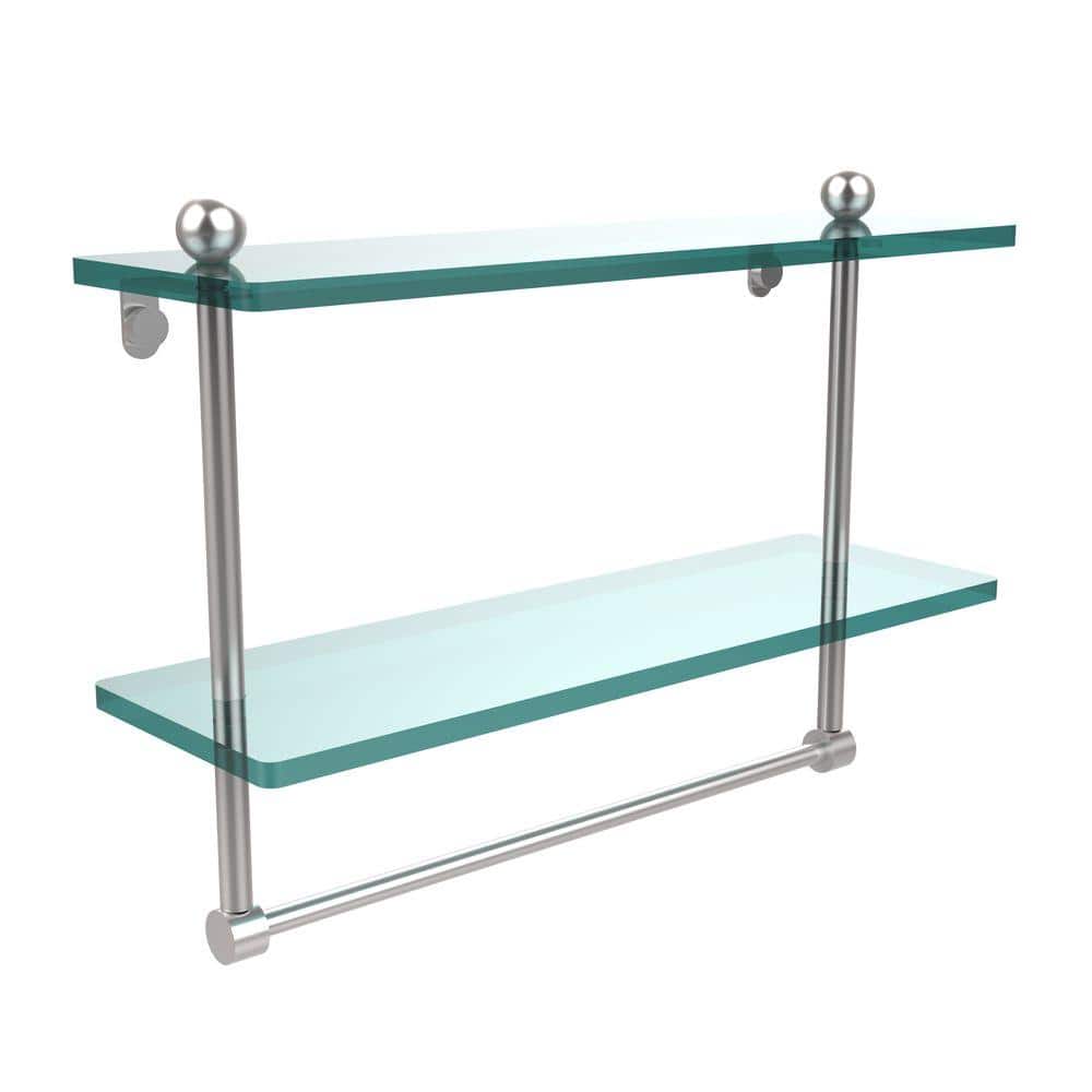 Allied Brass 16 in. L x 12 in. H x in. W 2-Tier Clear Glass Bathroom Shelf  with Towel Bar in Satin Chrome PR-2/16TB-SCH The Home Depot
