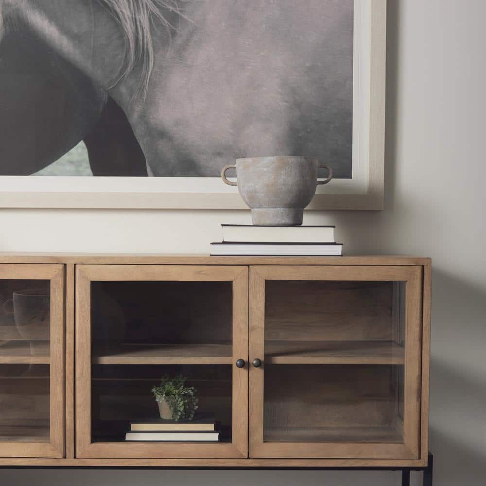 Arelius 70'' Light Brown Mango Wood Sideboard with Black Metal Base
