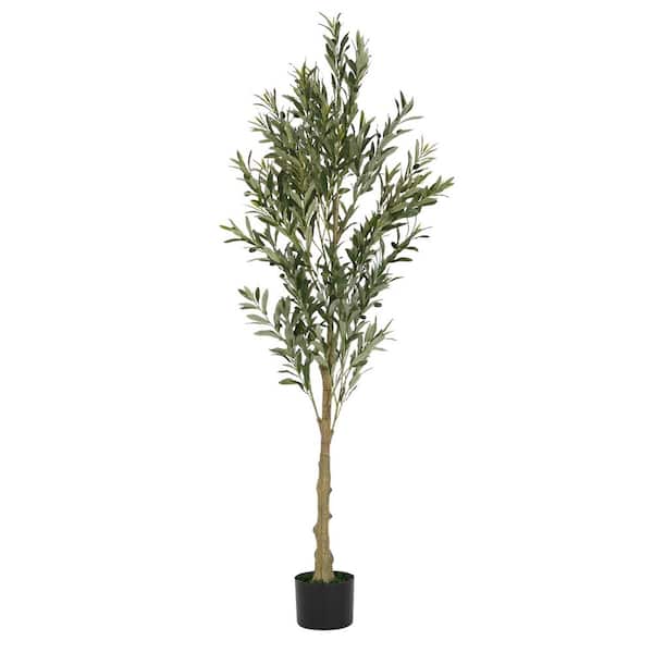 Geary 5.92 ft. Indoor Green Artificial Olive Tree With Black Plastic Pot