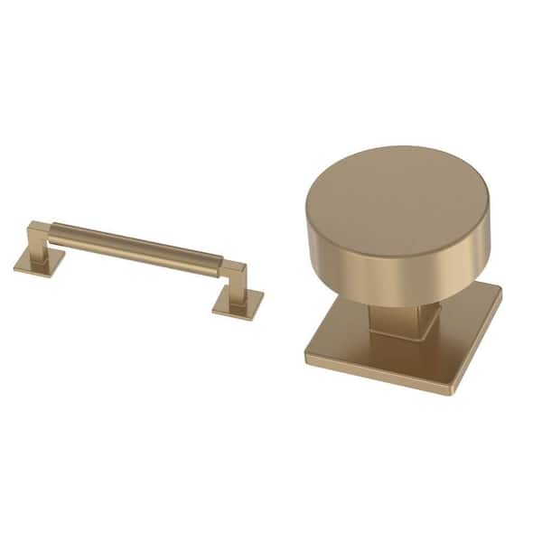 Modern Post 5-1/16 in. (128 mm) Drawer Pull and 1-1/8 in. (28 mm) Cabinet Knob, Champagne Bronze Finish