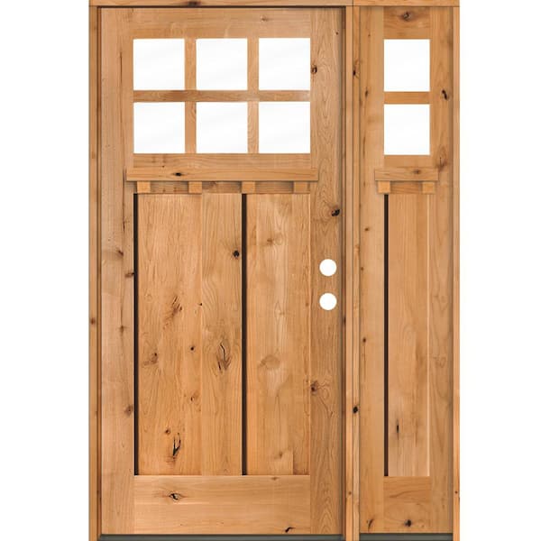 Krosswood Doors 50 in. x 80 in. Craftsman Alder 2 Panel Left Hand 6 Lite Clear Glass DS Clear Wood Prehung Front Door/Right Sidelite