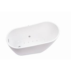 55 in. L X 28 in. W White Acrylic Freestanding Flatbottom Air Bubble Bathtub in White/Polished Chrome