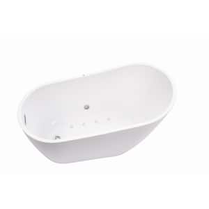 55 in. L X 28 in. W White Acrylic Freestanding Air Bubble Bathtub in White/Polished Chrome