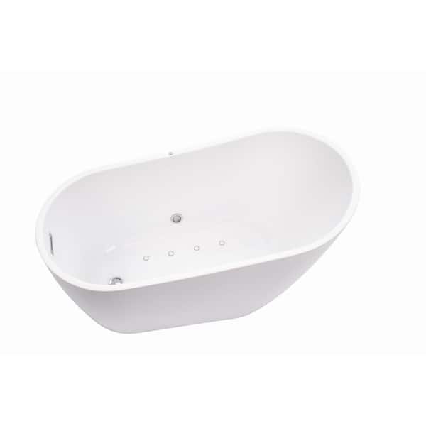 55 in. L X 28 in. W White Acrylic Freestanding Air Bubble Bathtub in White/Polished Chrome