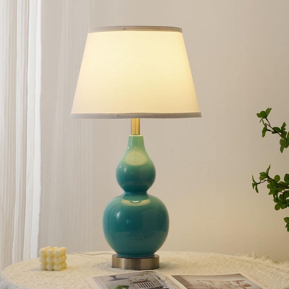 25.79 in. Blue Modern Ceramic Table Lamp with White Linen Shade and USB Ports and Bulb Included for Living Room Bedroom price history on PriceWatchPro