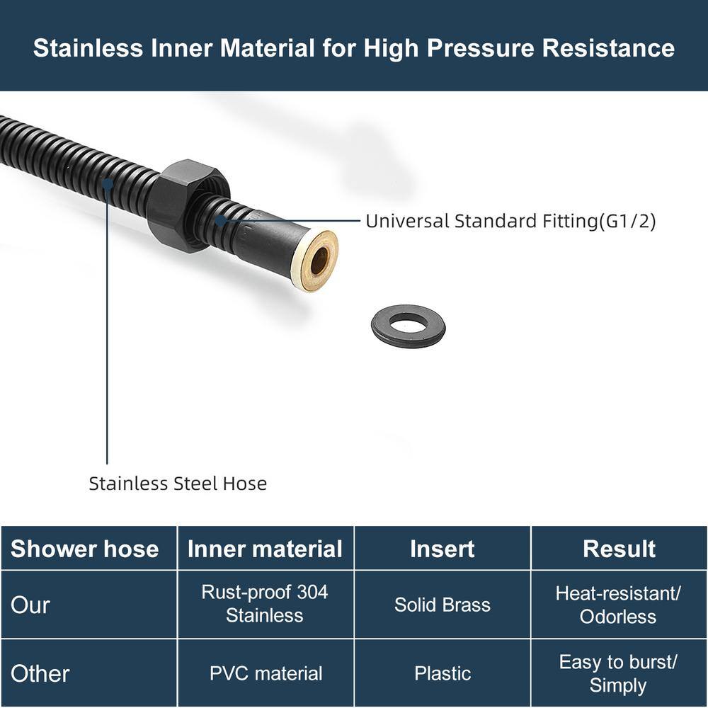 Matte Black Stainless Steel Handheld Shower Hose