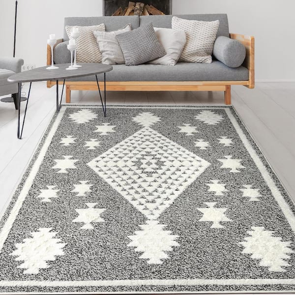 Antep Rugs Alfombras Gray 6 ft. 7 in. x 9 ft. Non-Slip Moroccan Geometric Area Rug