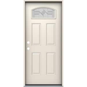 36 in. x 80 in. Right-Hand Camber Top Caldwell Decorative Glass Primed Steel Prehung Front Door
