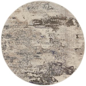 Celestial Ivory/Grey 8 ft. x 8 ft. Abstract Modern Round Area Rug