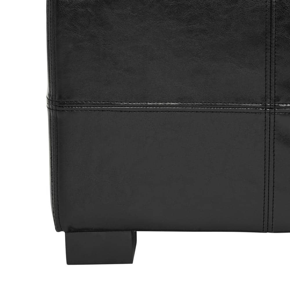 Madison Large Black Leather Storage Bench with Hardwood Frame