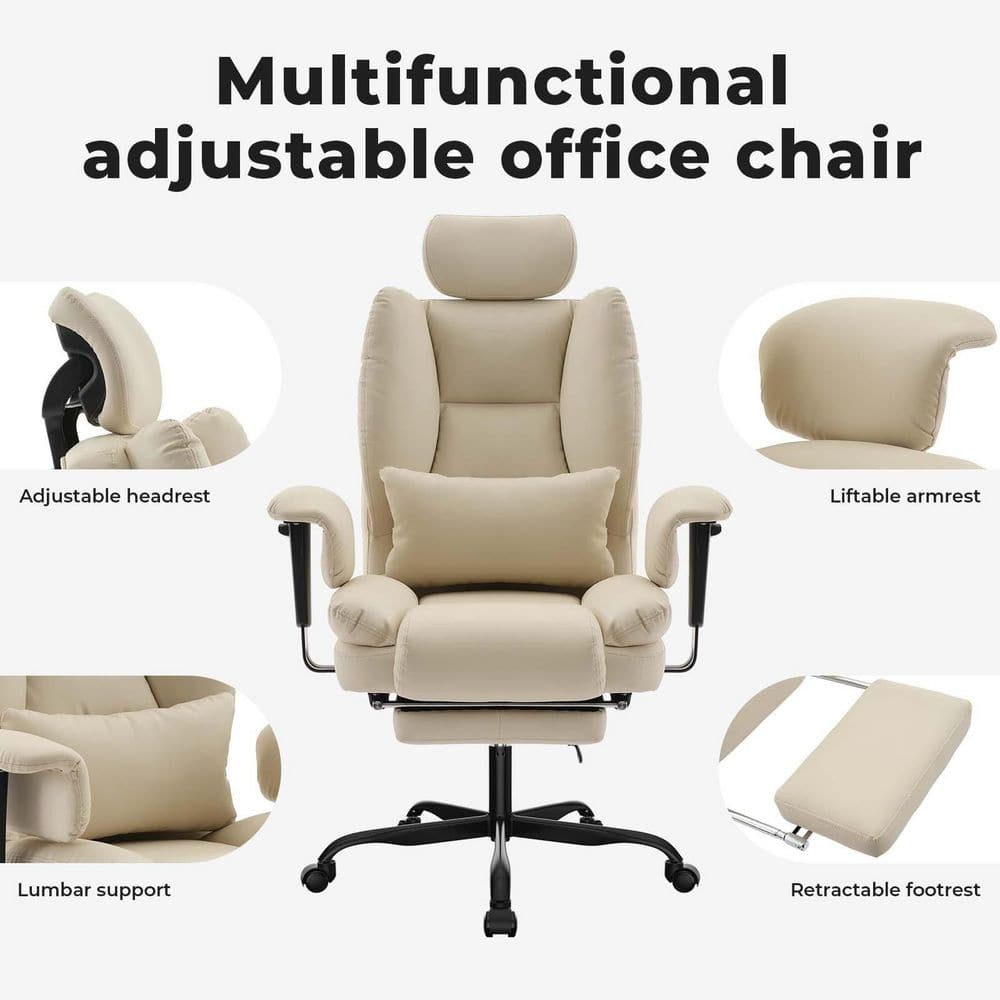 PU Leather High Back Office Chair Executive Ergonomic Computer Chair Big and Tall Desk Chair w/Lumbar Support in Beige