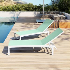 2-Piece Aluminum Adjustable Outdoor Chaise Lounge in Green