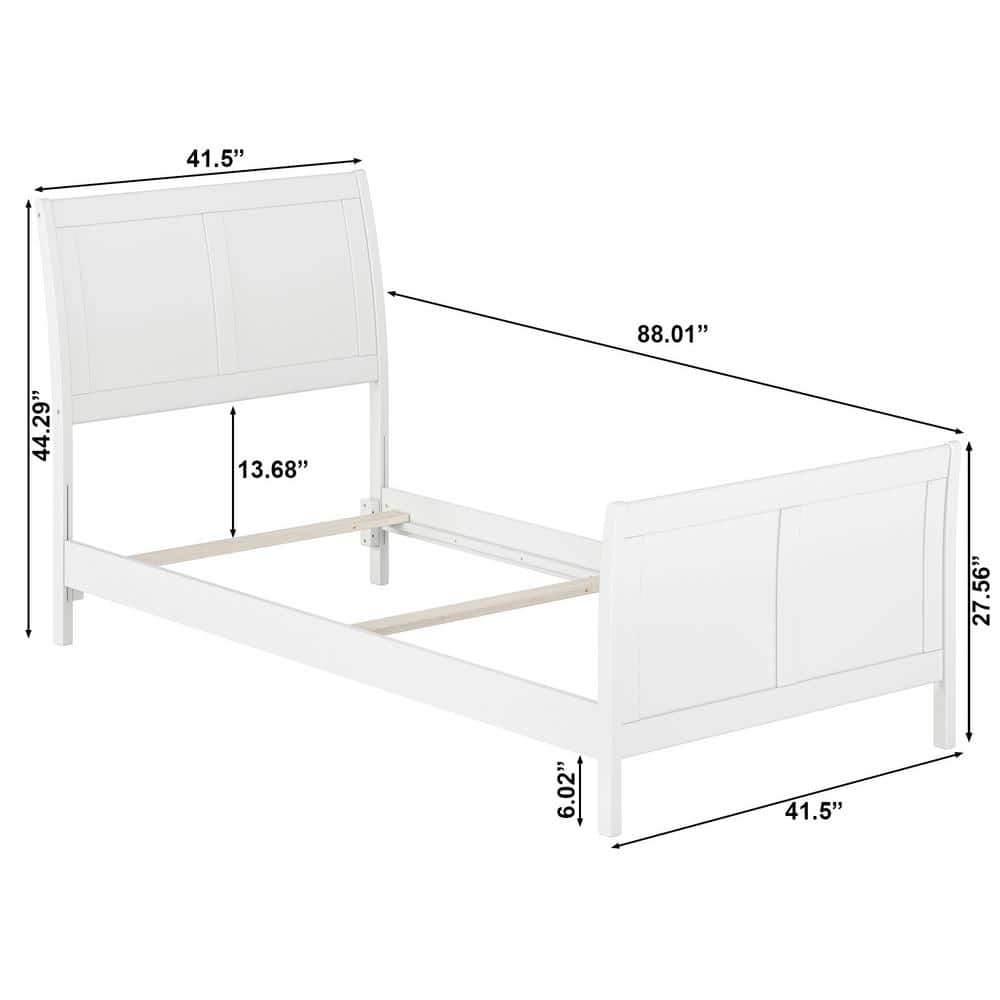 Portland White Solid Wood Sleigh Bed Frame with Footboard