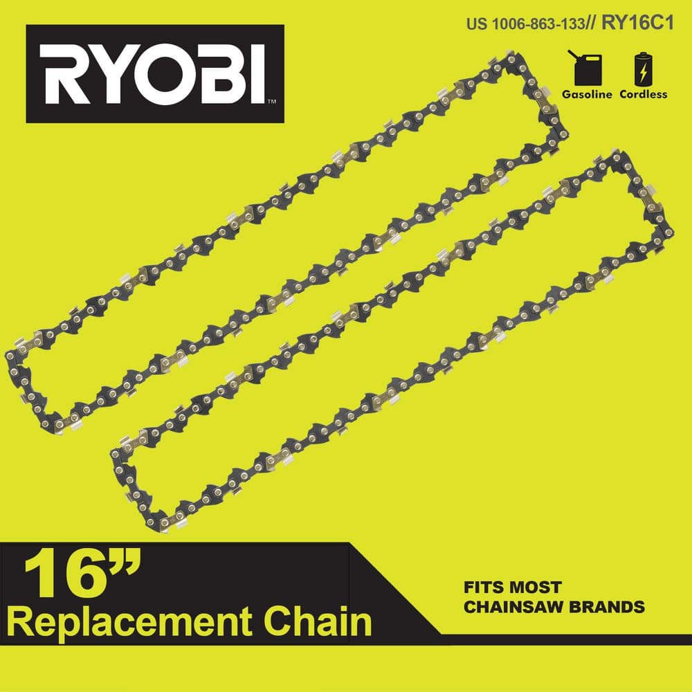 RYOBI 16 in. 0.050 Gauge Replacement Full Complement Standard Chainsaw Chain 56 Links 2 Pack RY16C1 RY16C1 The Home Depot