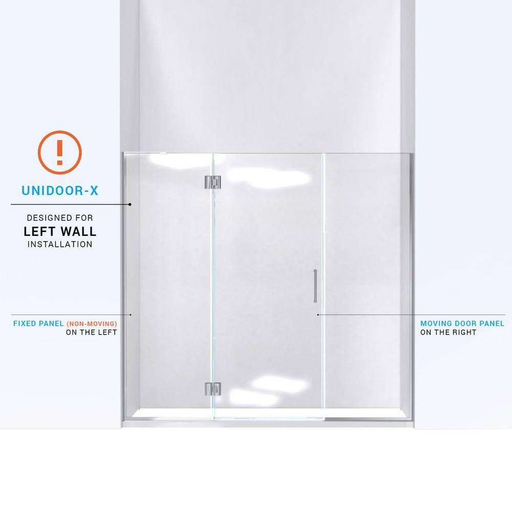 Unidoor-X 69" Frameless Clear Glass Shower Door with Black Hardware