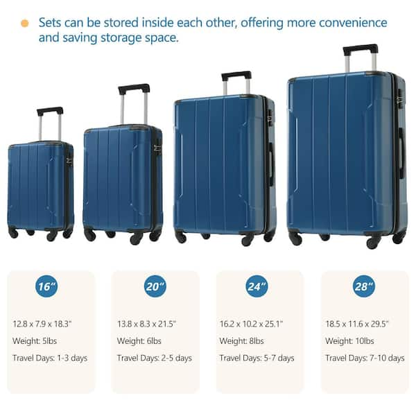 Merax 6 or more Piece Blue Expandable ABS Hardshell Spinner 16 20 24 28 Luggage Set with Duffel Bag Toiletry Bag LJYXB0019AAC