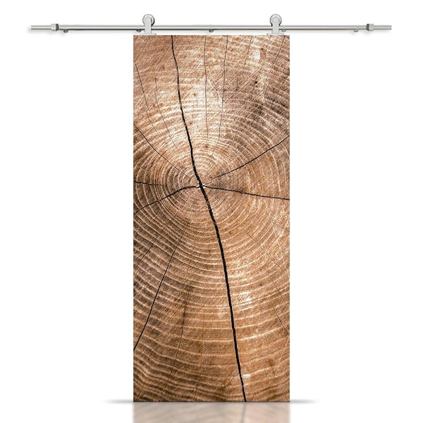 CALHOME 18 in. x 80 in. Artisan Print Series Tree Rings MDF Modern Interior Sliding Barn Door with Hardware Kit