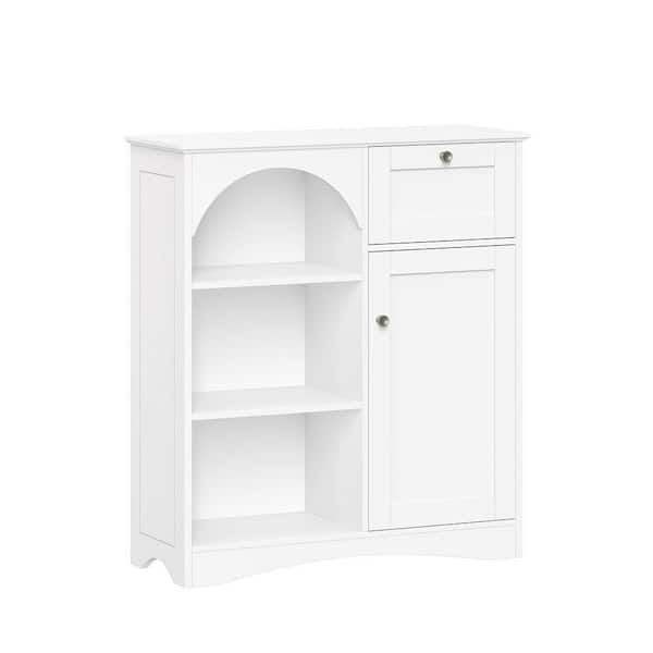 Arched White MDF 31.3 in. 1 Door, 1 Drawer Tall Kitchen Storage Cabinet with Open Shelves