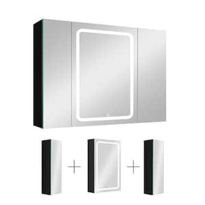 40 in. W x 30 in. H Rectangular Aluminum Medicine Cabinet with Mirror, LED Dimmable Light and 3-Door Cabinets