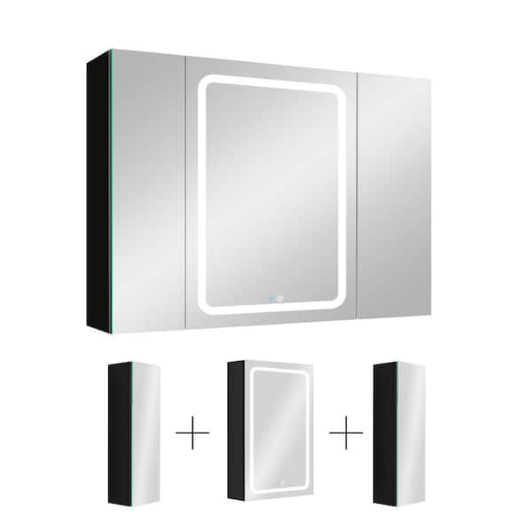 EPOWP 40 in. W x 30 in. H Rectangular Aluminum Medicine Cabinet with Mirror, LED Dimmable Light and 3-Door Cabinets