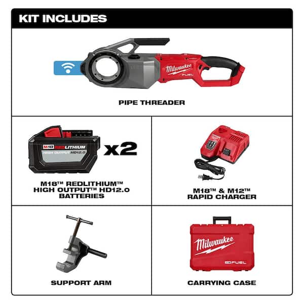 M18 Fuel One-Key Cordless Brushless Pipe Threader Kit with NPT Forged Aluminum Die Head PACKOUT Kit & Tripod Chain Vise