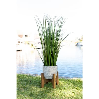 31 in. Artificial Onion Grass in 6.6 in. Cathdral Ceramic Pot on Stand