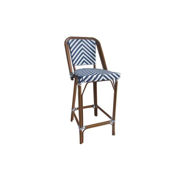 Aspen Brands Modern Navy and White Aluminum Stackable Plastic Wicker Bistro Bar Chair Commercial Grade Outdoor Dining Chair