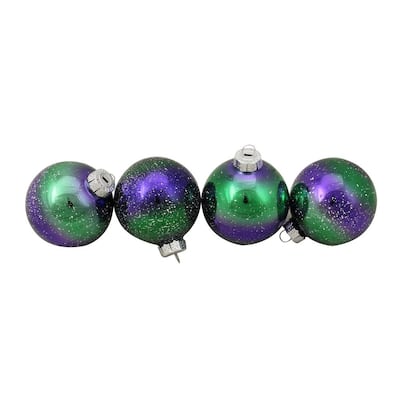 3.25 in. Purple and Green Speckled Glass Ball Christmas Ornaments (4-Count)