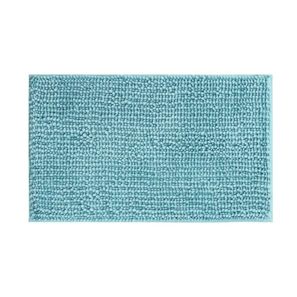 Laura Ashley Butter Chenille Non-Slip Seaspray Blue 27 in. x 45 in. Polyester Bath Mat