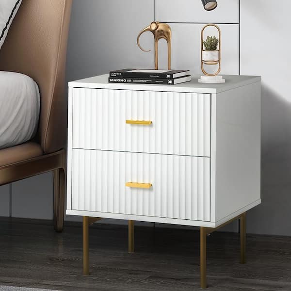 JAYDEN CREATION Orena 19.7 in. W x 15.7 in. D x 25.2 in. H 2-Drawer White Nightstand with Metal Legs and Ample Storage Space