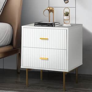 Orena 19.7 in. W x 15.7 in. D x 25.2 in. H 2-Drawer White Nightstand with Metal Legs and Ample Storage Space