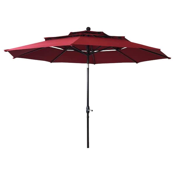 Mondawe 10 ft. Octagon Aluminum Triple Top Auto-Tilt Market Patio Umbrella without Base in Rust Red