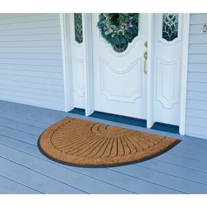 Sunburst Half Moon Tapered Edge Black 24 in. x 36 in. Large Rubber and Coir Mat