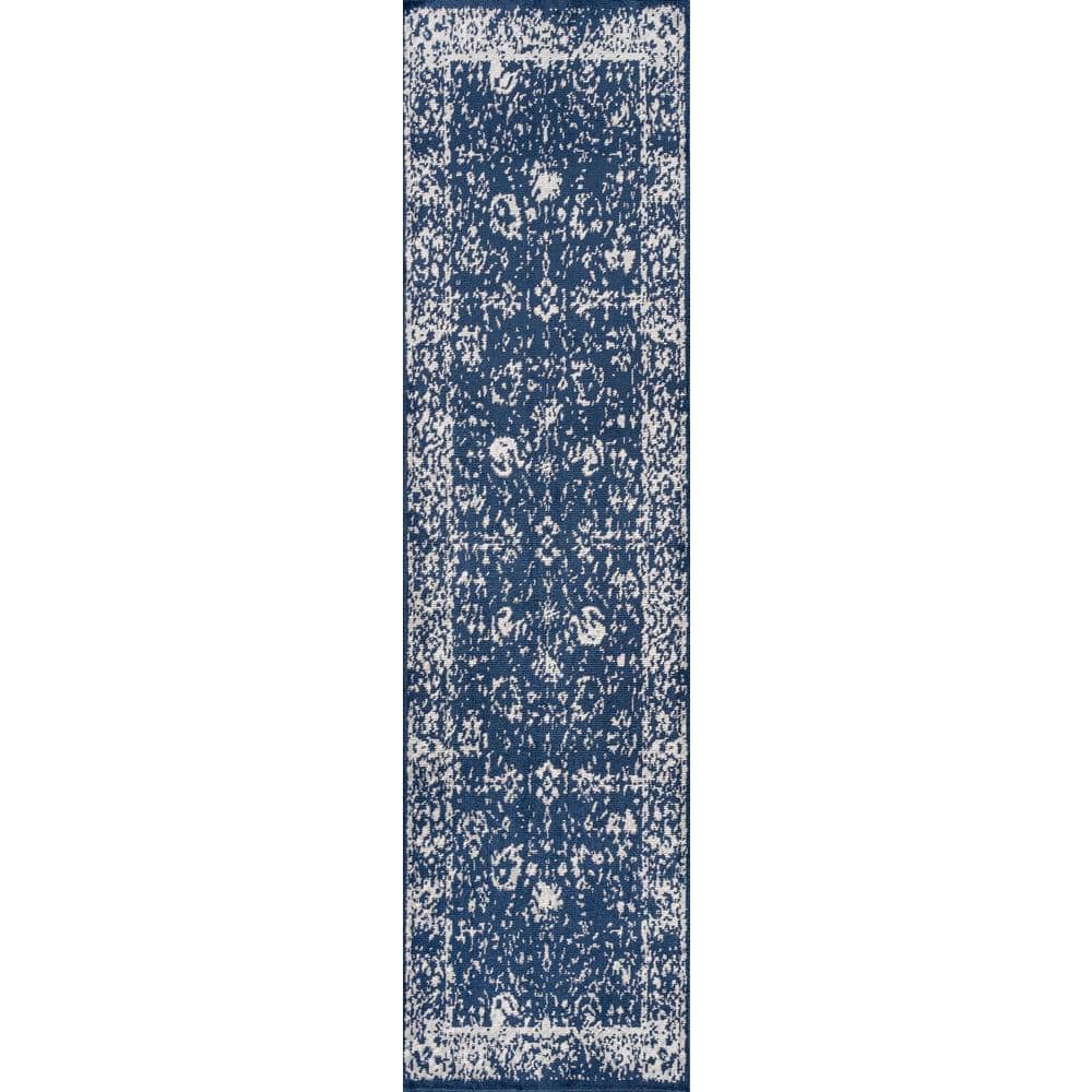 Modern Persian Navy & Ivory Synthetic Area Rug - Easy Care