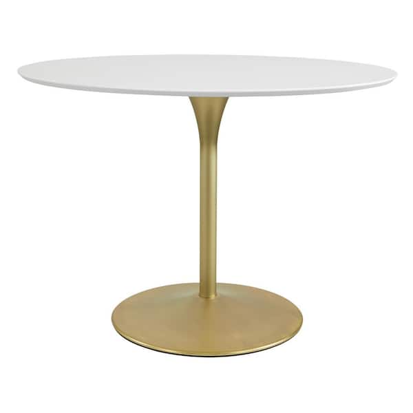 41 in. Flower Dining Table with White Top and Brass Base
