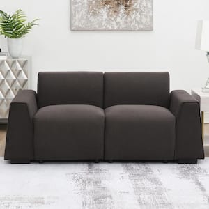 71 in. W Flared Arm Stylish Linen Fabric Rectangle Sofa in. Dark Brown, Exquisite Loveseat Easy to Install