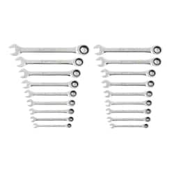 GEARWRENCH SAE/MM 90-Tooth Pro Combination Ratcheting Wrench Tool Set with Tray (18-Piece)