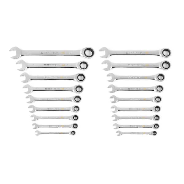 Photo 1 of SAE/MM 90-Tooth Pro Combination Ratcheting Wrench Tool Set with Tray (18-Piece)