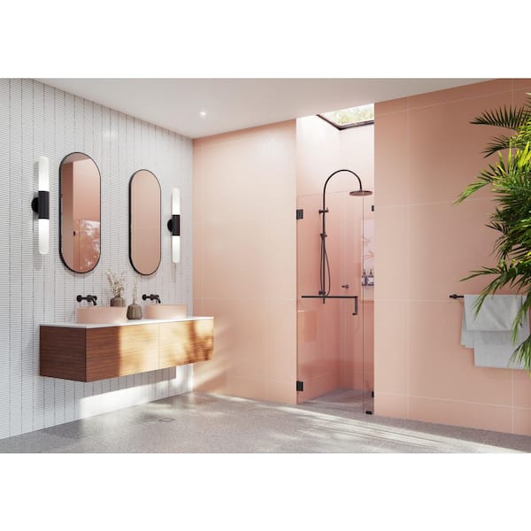 Glass Warehouse Umbra 33 in. W x 78 in. H Wall Hinged Frameless Towel Bar Shower Door in Matte Black with Clear Glass